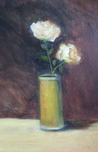 Jenny, Gran's old brass vase, acrylic & oil.